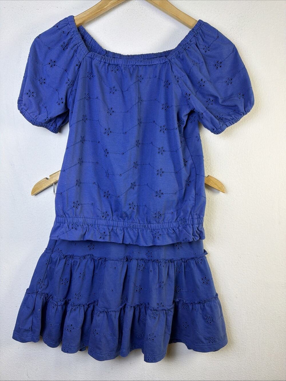 Cat & Jack Girls Floral Blue Dress eyelet skort shirt set large 10 12 vacation